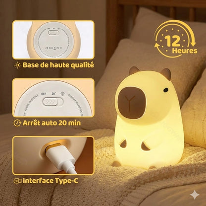 Veilleuse LED Capybara Rechargable - Cadeau parfait 🎁